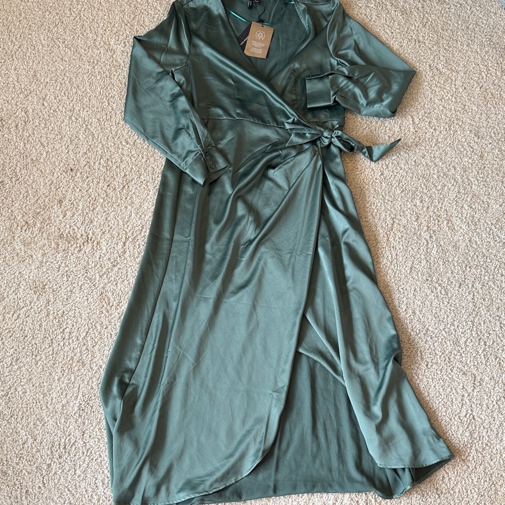 Vero Moda Satin Wrap Dress - Green